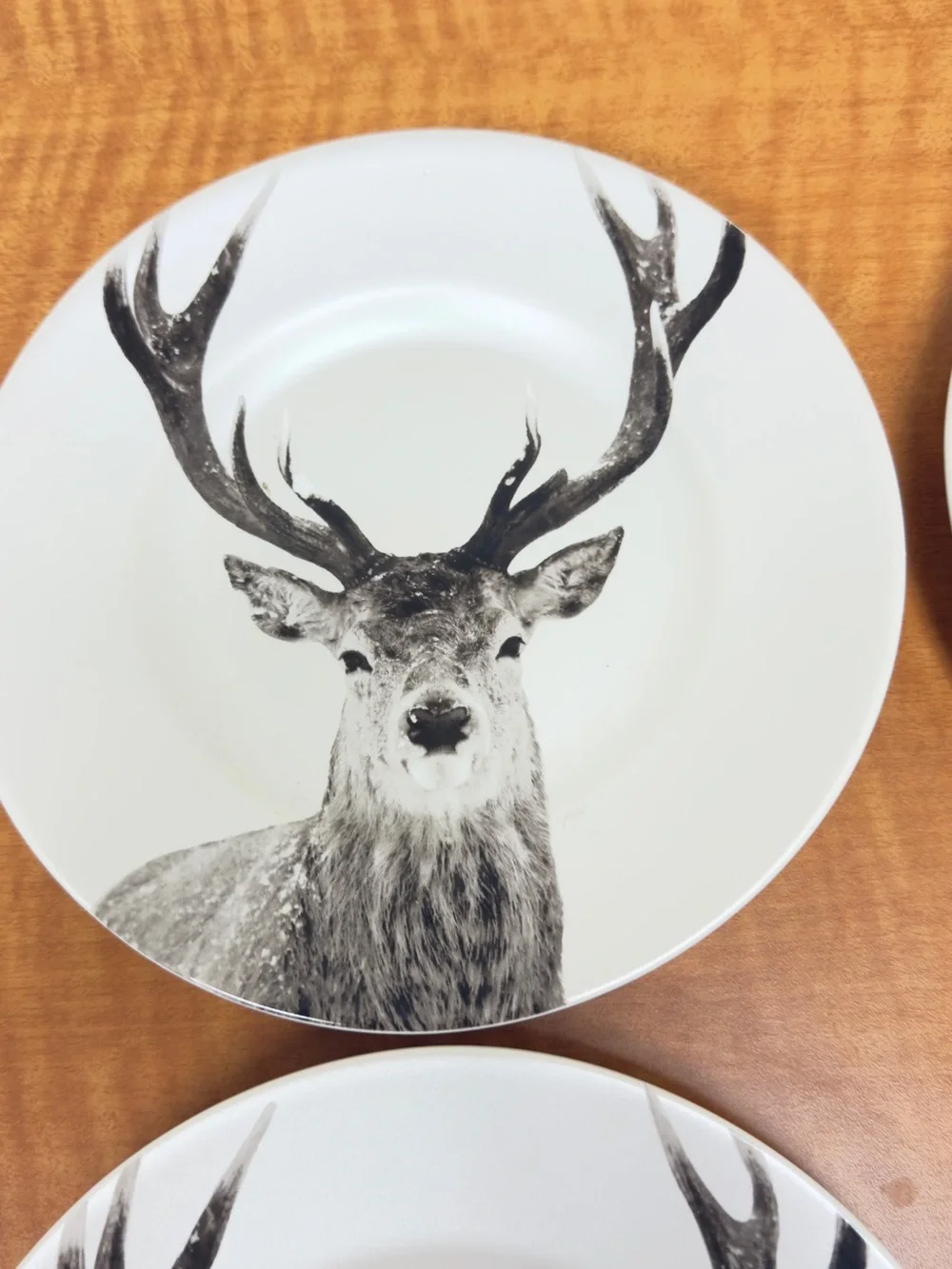 Pier 1 Deer Stag Porcelain Dessert Plates Set of 4 Rustic Woodland Cabin Lodge